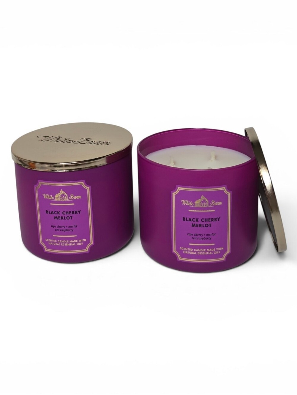 Bath & Body Works Black Cherry Merlot 3 Wick Candles Set of 2 White Barn Nwt